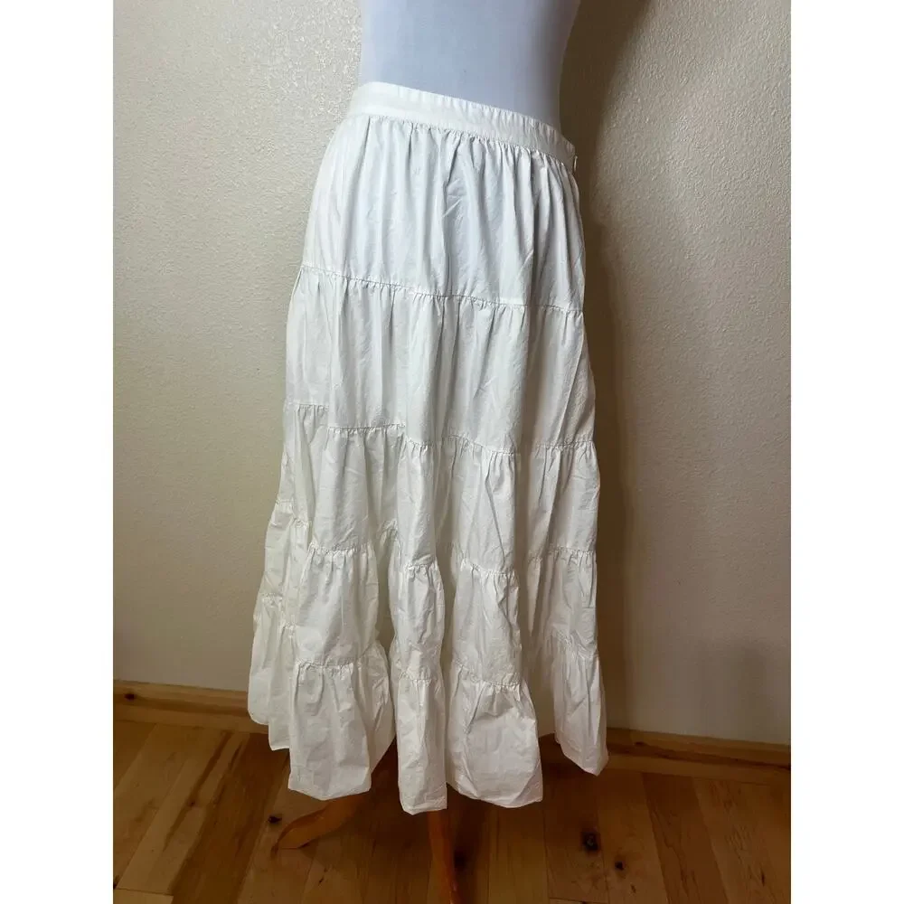 Ulla Johnson Sylvie Tiered Cotton Midi Skirt WOMENS 10 minimalist cottagecore